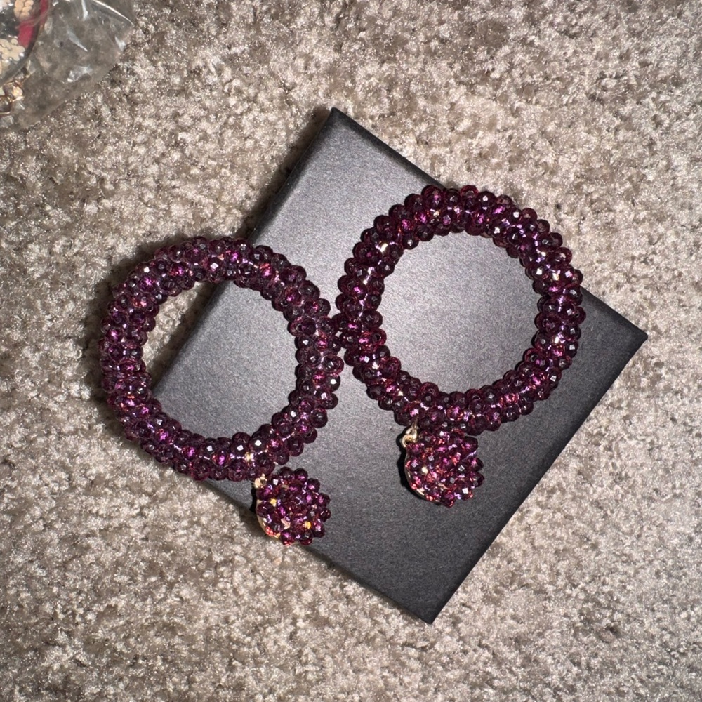 Elegant Purple Beaded Hoop Earrings